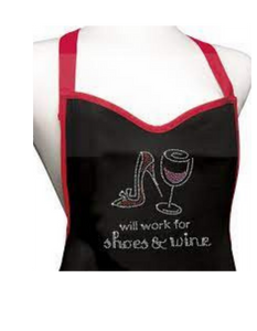 "Shoes & Wine" Rhinestone Apron